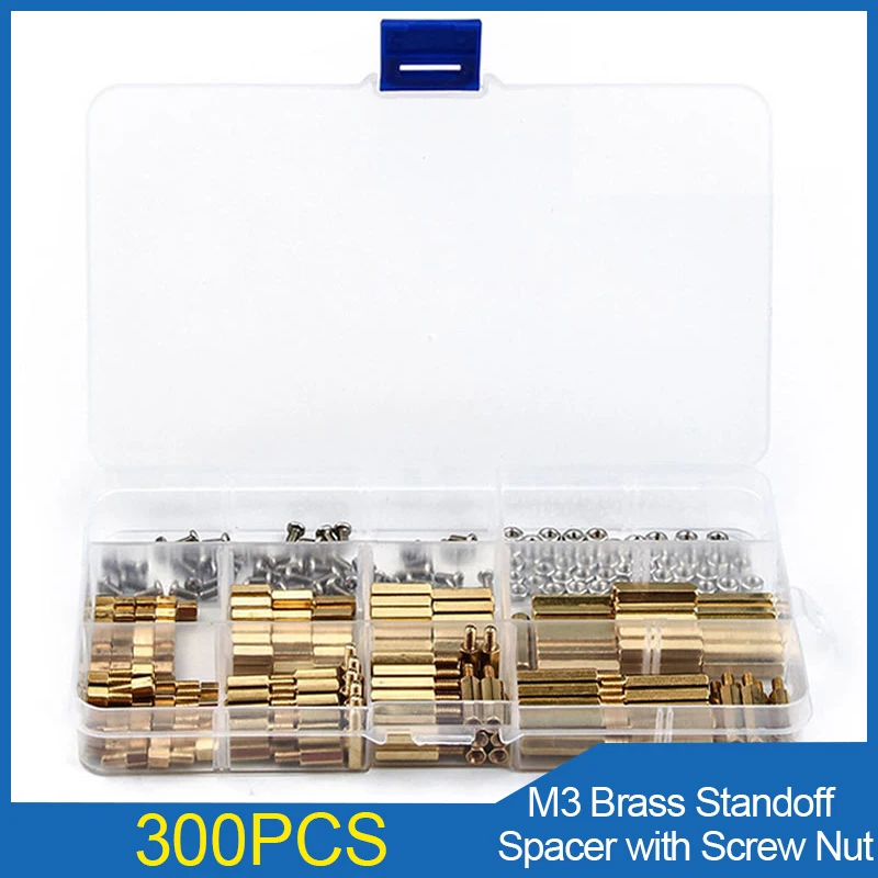 300pcs Brass Standoff Spacer Male Female M3 Thread Pillar Long 6mm with PCB Motherboard Screws Hex Nuts Assortment Kit