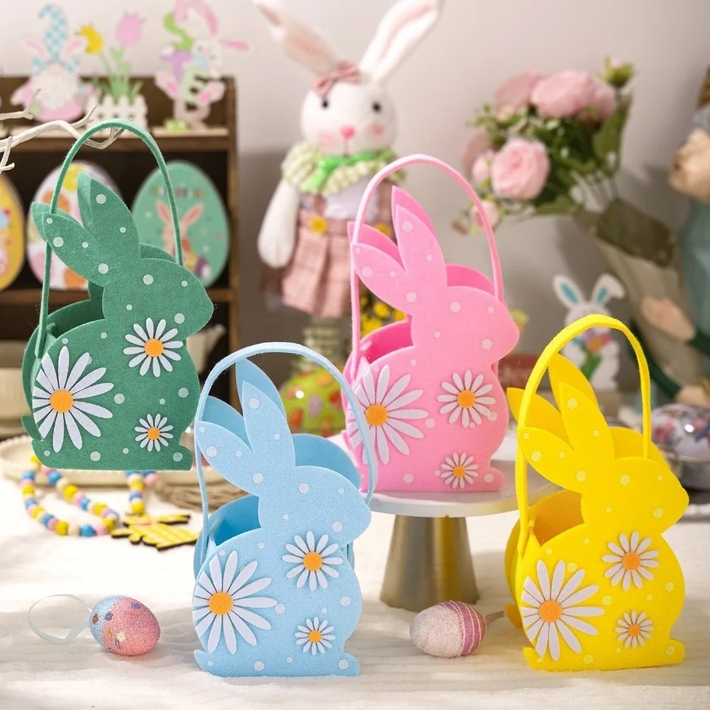 Soft Easter Rabbit Candy Tote Bag Eco Friendly Felt Material Easter Gift Bag Reusable Polka Dot Print 3D Bunny Bag Celebrations