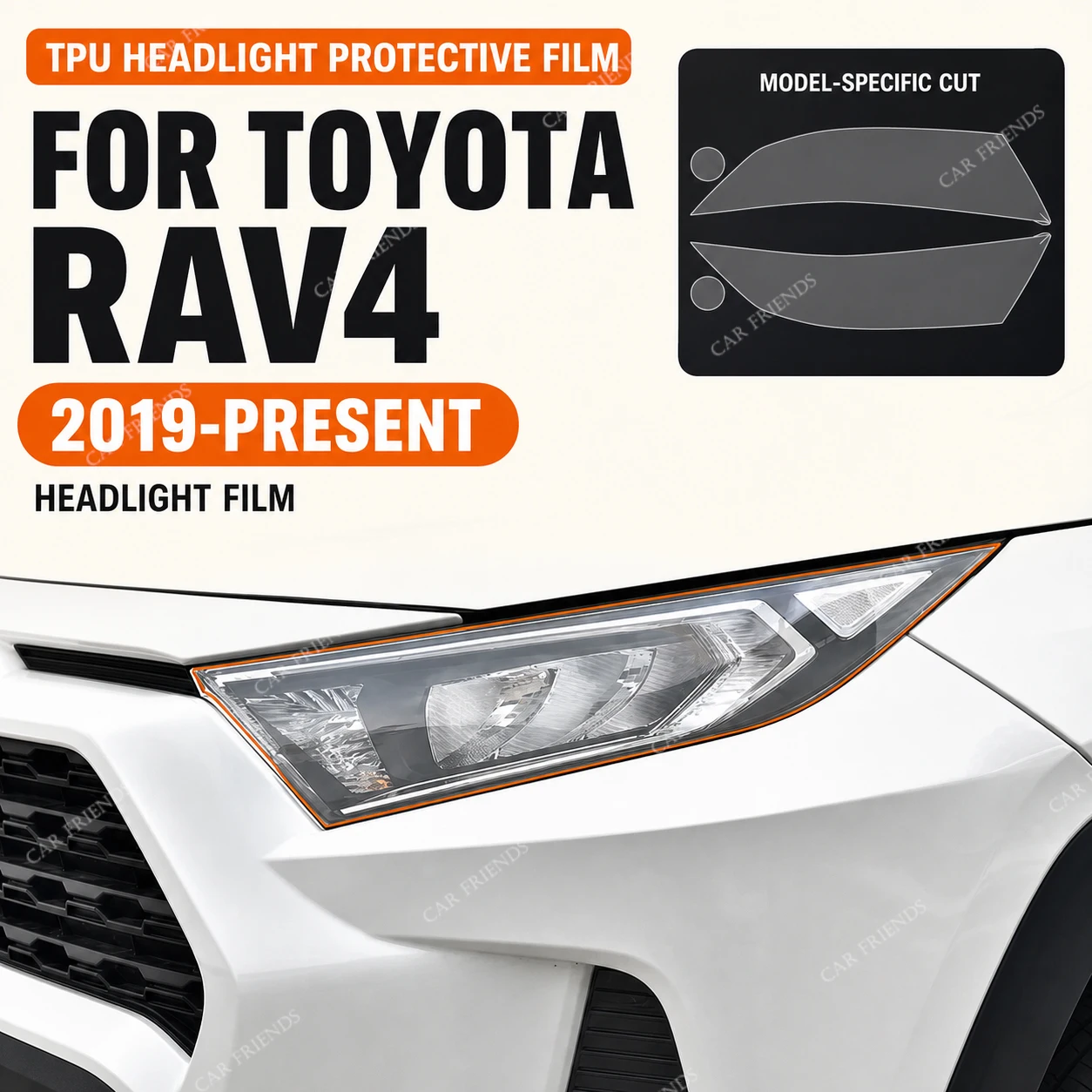 2 Pcs Custom Fit TPU Headlight Protective Film for Toyota RAV4 XA50 2019-2020 Clear