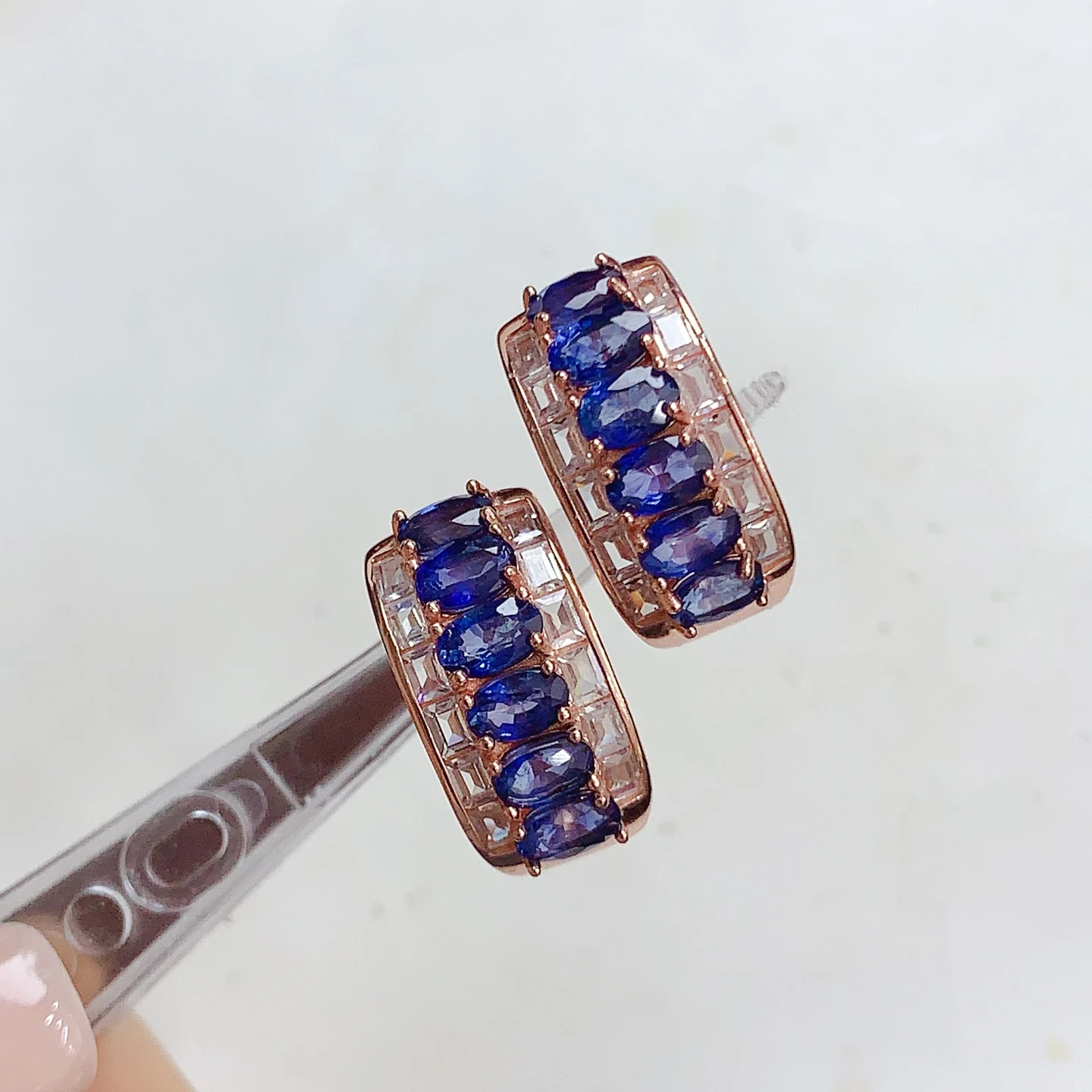 Natural Sapphire Hoop Earrings with Certificate 3x4mm 2ct Genuine Blue Sapphire 925 Silver Earrings for Wedding