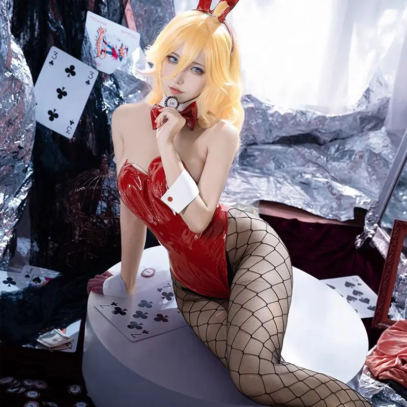 

Anime DARLING in the FRANXX Cosplay Costume Zero Two Bunny Girl Sexy Jumpsuit Rabbit Ears Halloween Red Leather Bodysuit