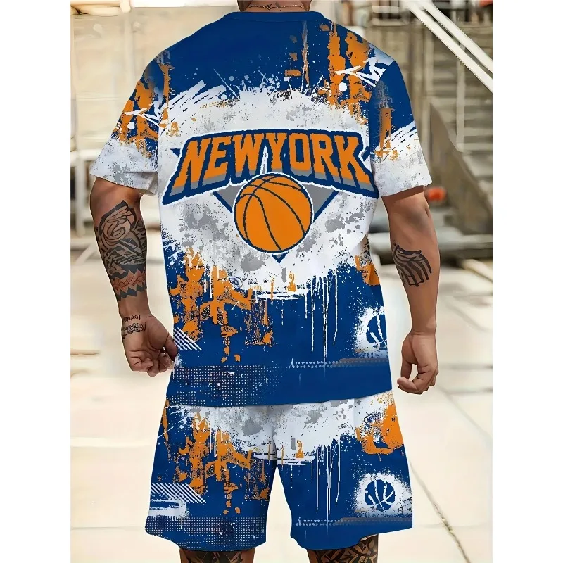 2025 Men's Casual Outdoor Sports Round Neck T-shirt Shorts Spring Summer 3D Printed Breathable Two-piece Set