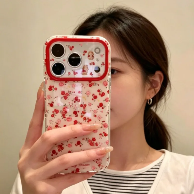 Lovely Cartoon Red Flowers Pattern Phone Case For iPhone 1 1 12 13 14 15 16 Pro 17 Pro Max Fashion Shockproof Back Cover - view 3