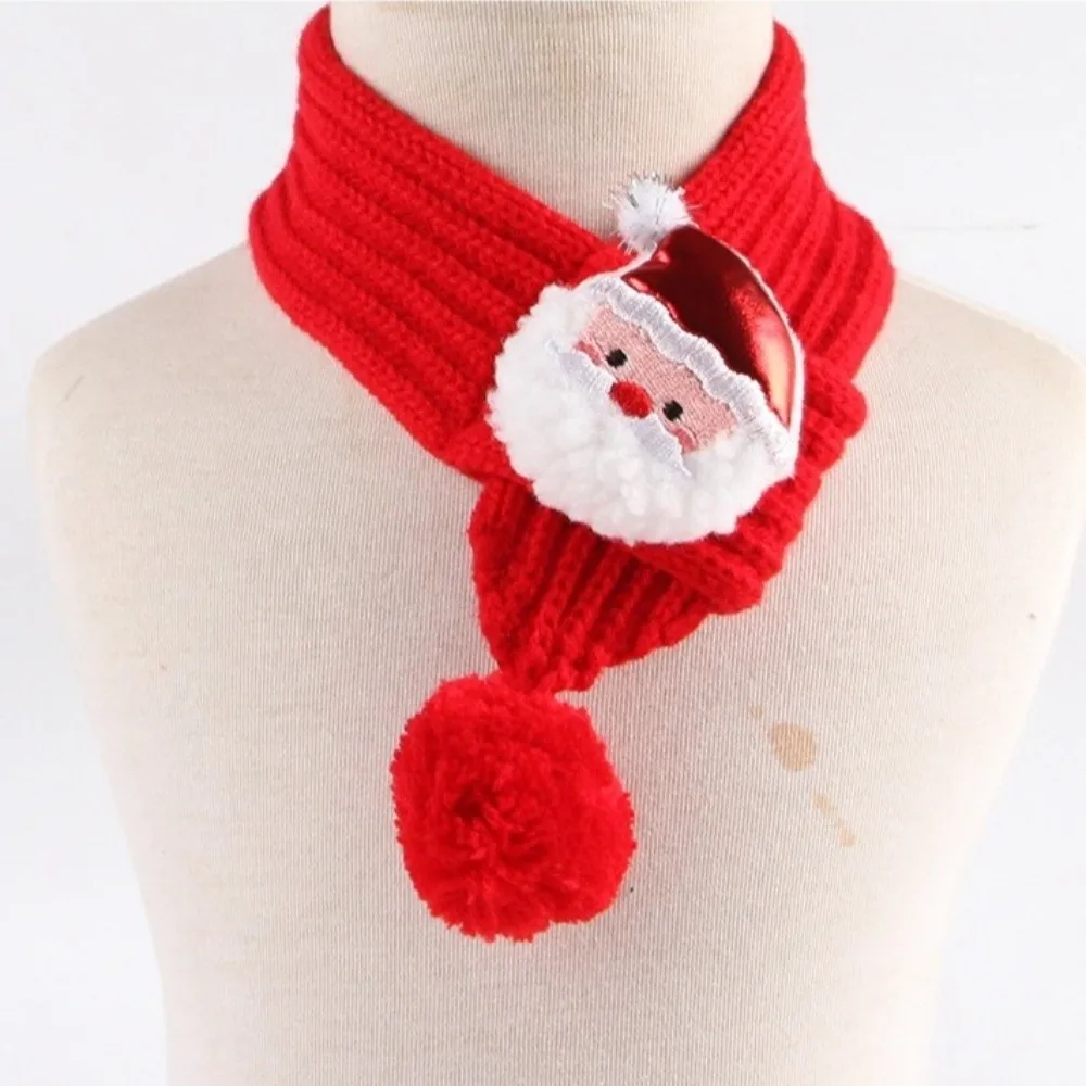 Festival Thing Red Green Pet Christmas Scarf Plush Cartoon Dog Knitted Scarf Warm Santa Claus Cat Dog Scarf Pet Dress Up
