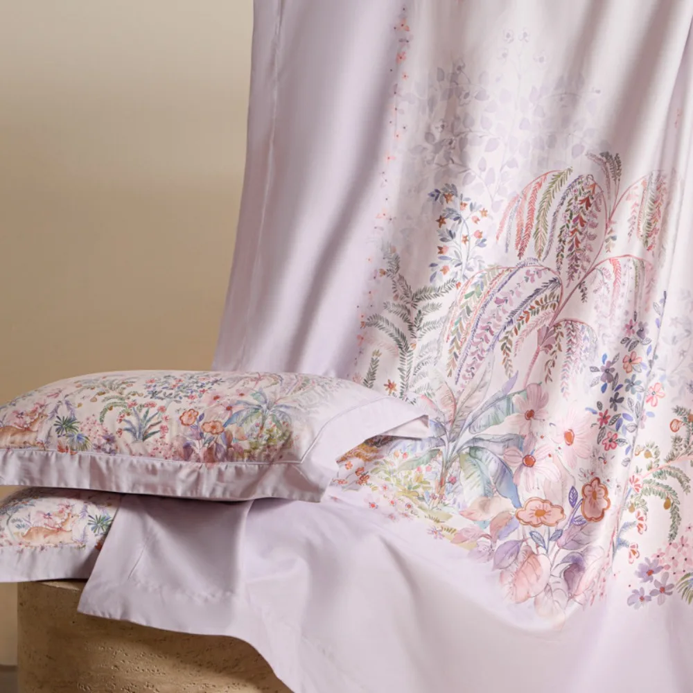 Pure Cotton Flower Printing Four-piece Set Wide-edge Flat/Fitted Bed Sheet Quilt Cover Pillowcases Bedding Set Home Textiles