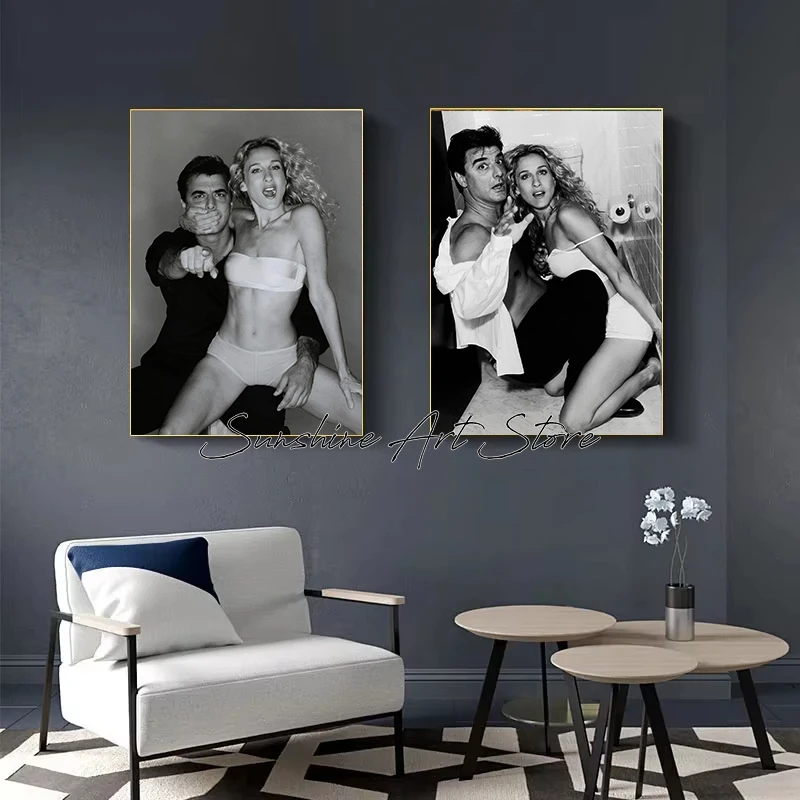 Carrie and Mr Big Black and White Photos Art Classic TV Series Characters Poster Canvas Painting Wall Pictures Home Room Decor