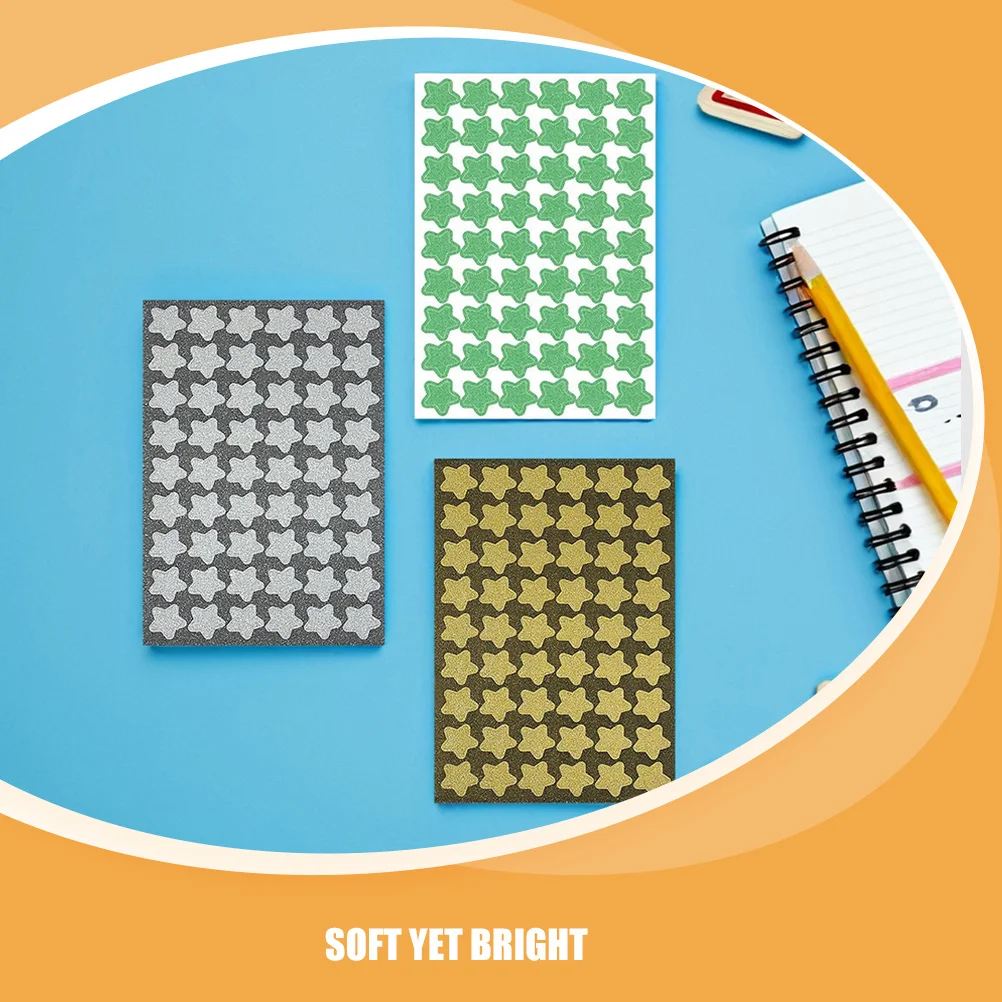 6 Sheets Star Stickers Glitter Colorful Self-Adhesive Small Reward Stickers for Classroom Behavior Charts Scrapbooking