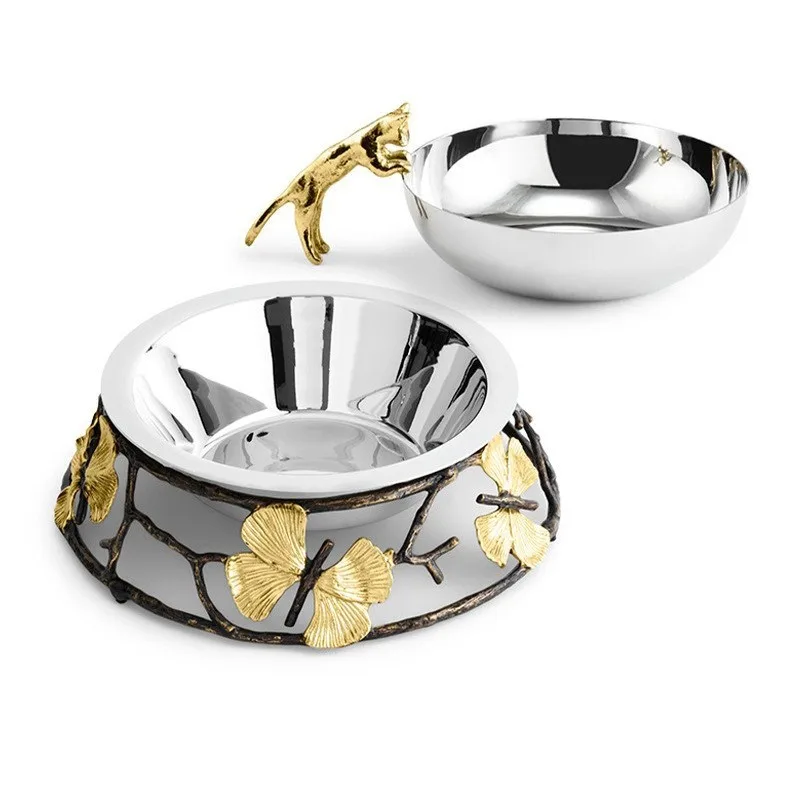 Butterfly Ginkgo Light Luxury Cat and Dog Pet Special Food Bowl Snack Basin Water Basin