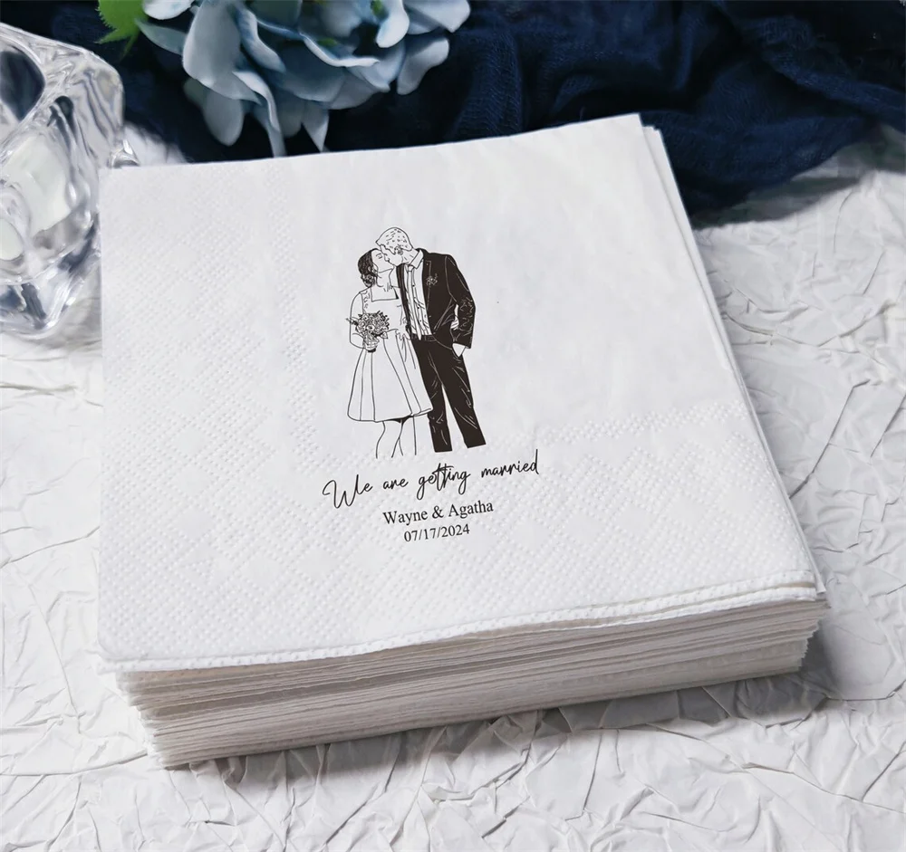 

50PCS Personalized Wedding Portrait Napkins-Custom Couple Napkins-Wedding Decor-Cocktail Napkins-Wedding Favors-Beverage Luncheo