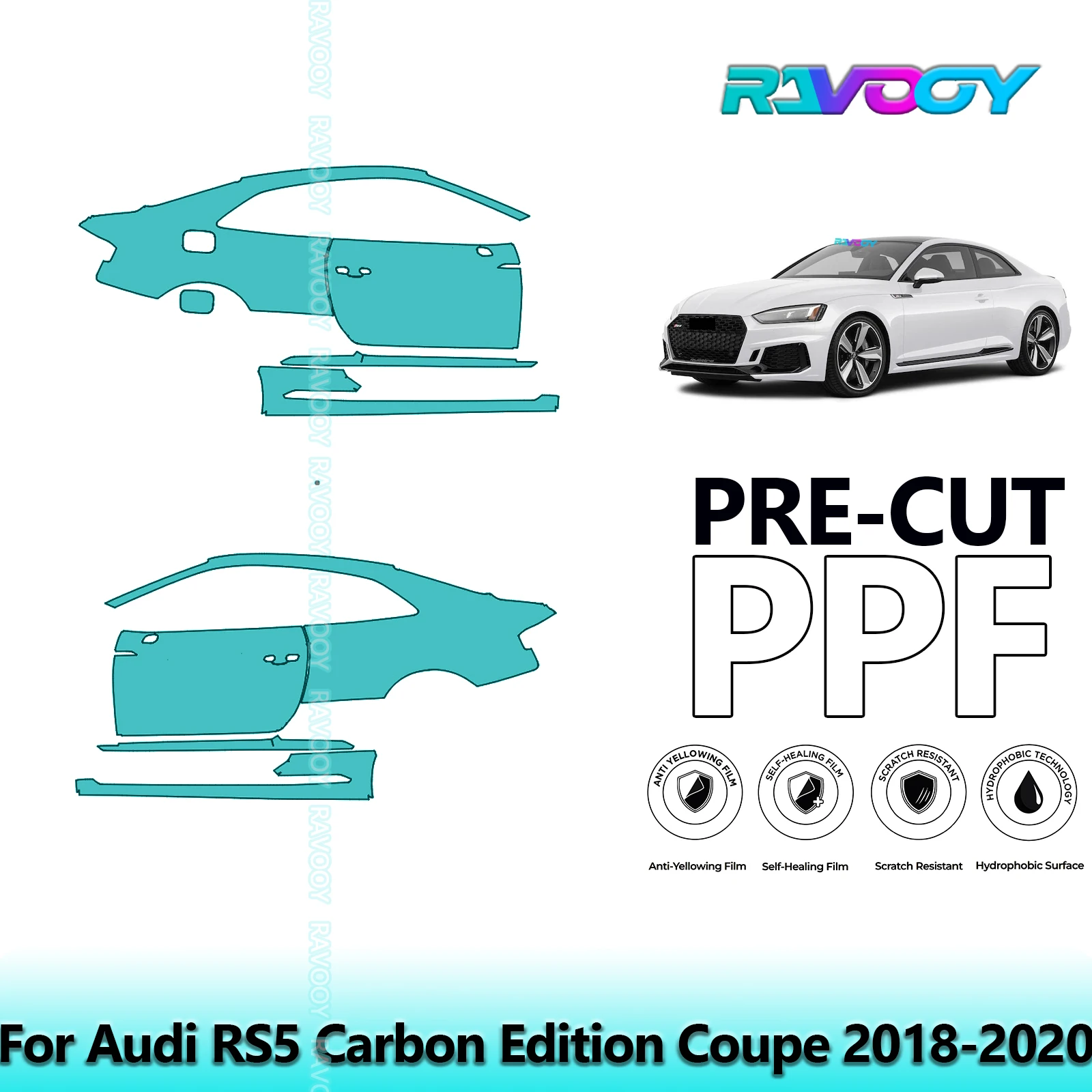 

For Audi RS5 Carbon Edition Coupe 2018-2020 8.5mil Clear Matte Pre-Cut PPF Door & A/B Pillar Kit TPU Paint Protection Film Set