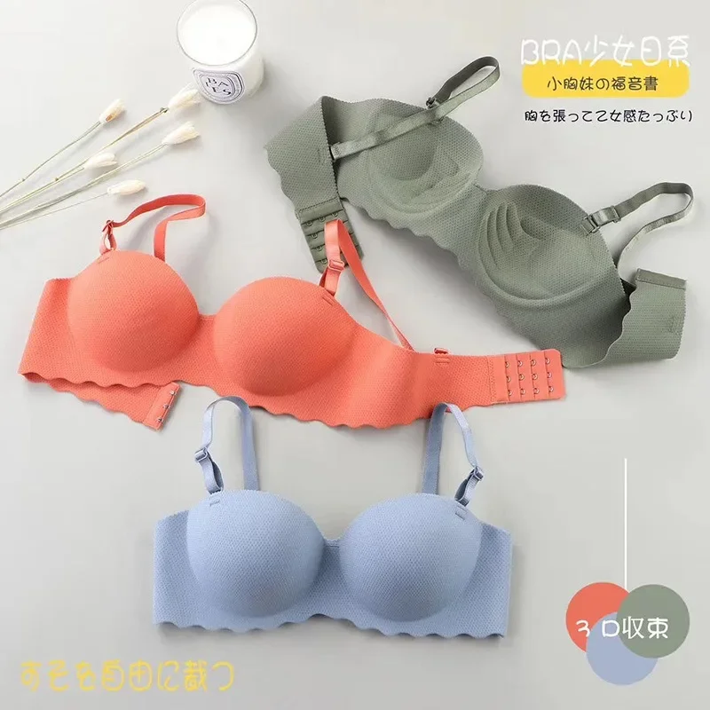 Lingerie bra push-up wanita, pakaian dalam Terusan tanpa kelim nyaman, dapat dilepas tali bahu