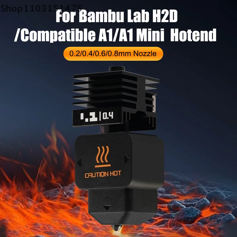For Bambu Lab H2D Hotend Kit High Flow Hardened Steel 0.2/0.4/0.6/0.8mm Hotend Nozzle Replaceable Compatible Bambu A1/A1 Mini