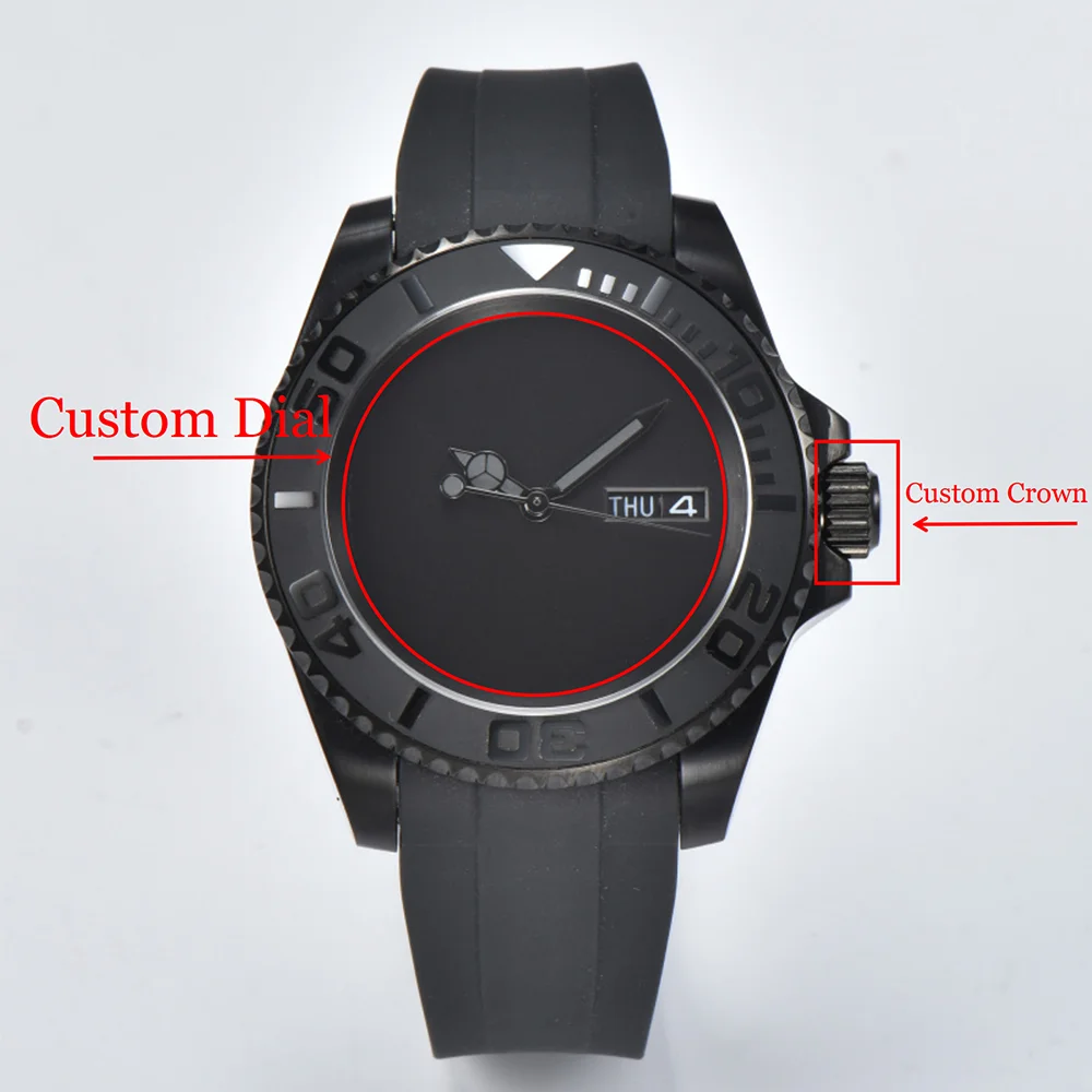 

40.5MM Custom Logo Dial NH35 NH36Automatic Mechanical Calendar Men Watch Sapphire Glass Rubber Band Sports Watch