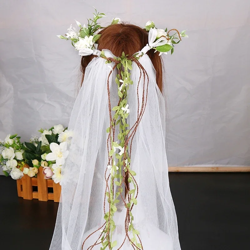 Rattan Flower Crown Veil – Women's Wreath Headdress Headband, Perfect for Dates, Makeup Decoration, and Floral Crown Styling