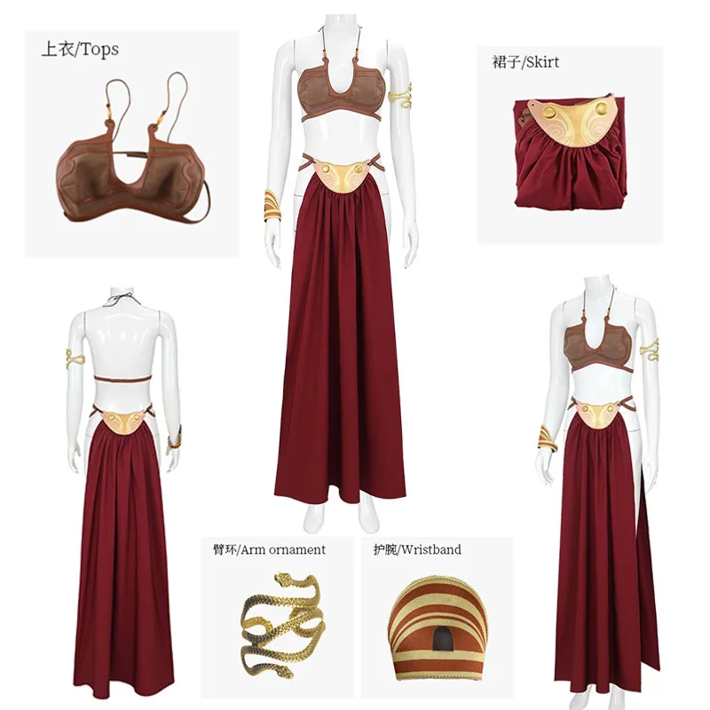 Disfraz de cosplay de la Princesa Leia de Star Wars de WHH Anime, vestido de esclava sexy y asombroso, conjunto completo de bikini, para mujer, para fiesta de Halloween, altamente realista.