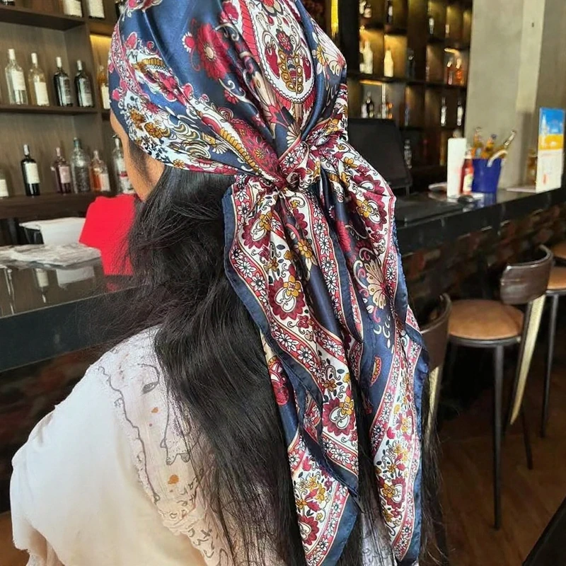 Luxury Brand Silk Satin Square Scarf Women Hijab Bandana Muslim Headscarves Shawl Wrap Ladies Headband Neckerchief Foulard 90cm image 3