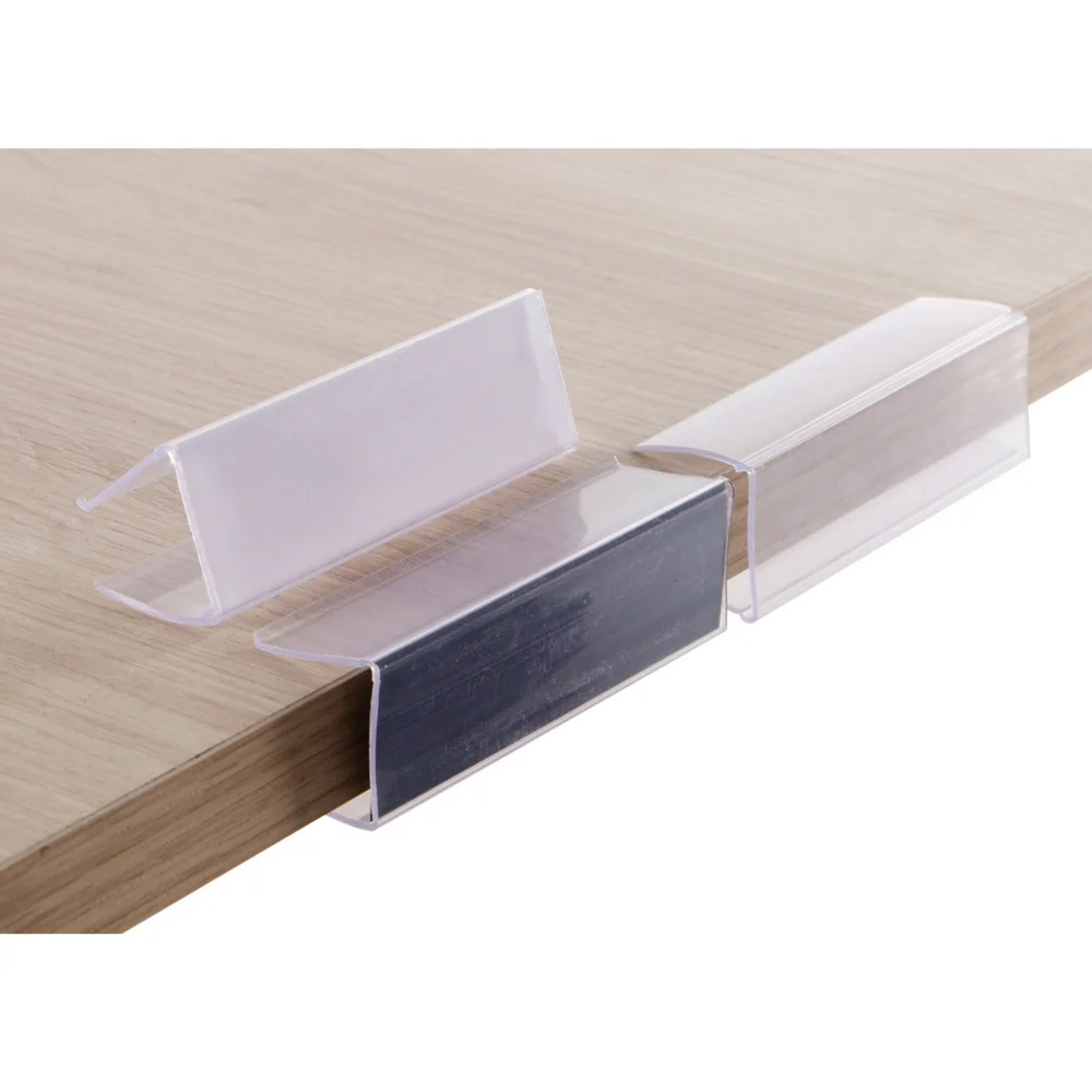 Clear Plastic Shelf Label Holder, Wood Shelf Sign And Ticket Holder, Clips On To Shelves