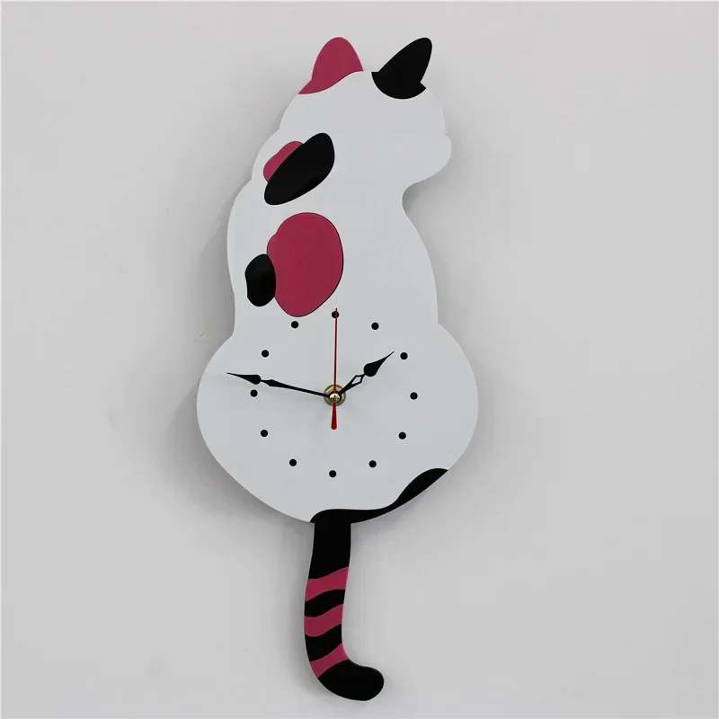 

Cartoon Acrylic Cat Art Wall Clock Home Decoration Living Room Wagging Tail Children's Room Creative Clock Battery Not Included