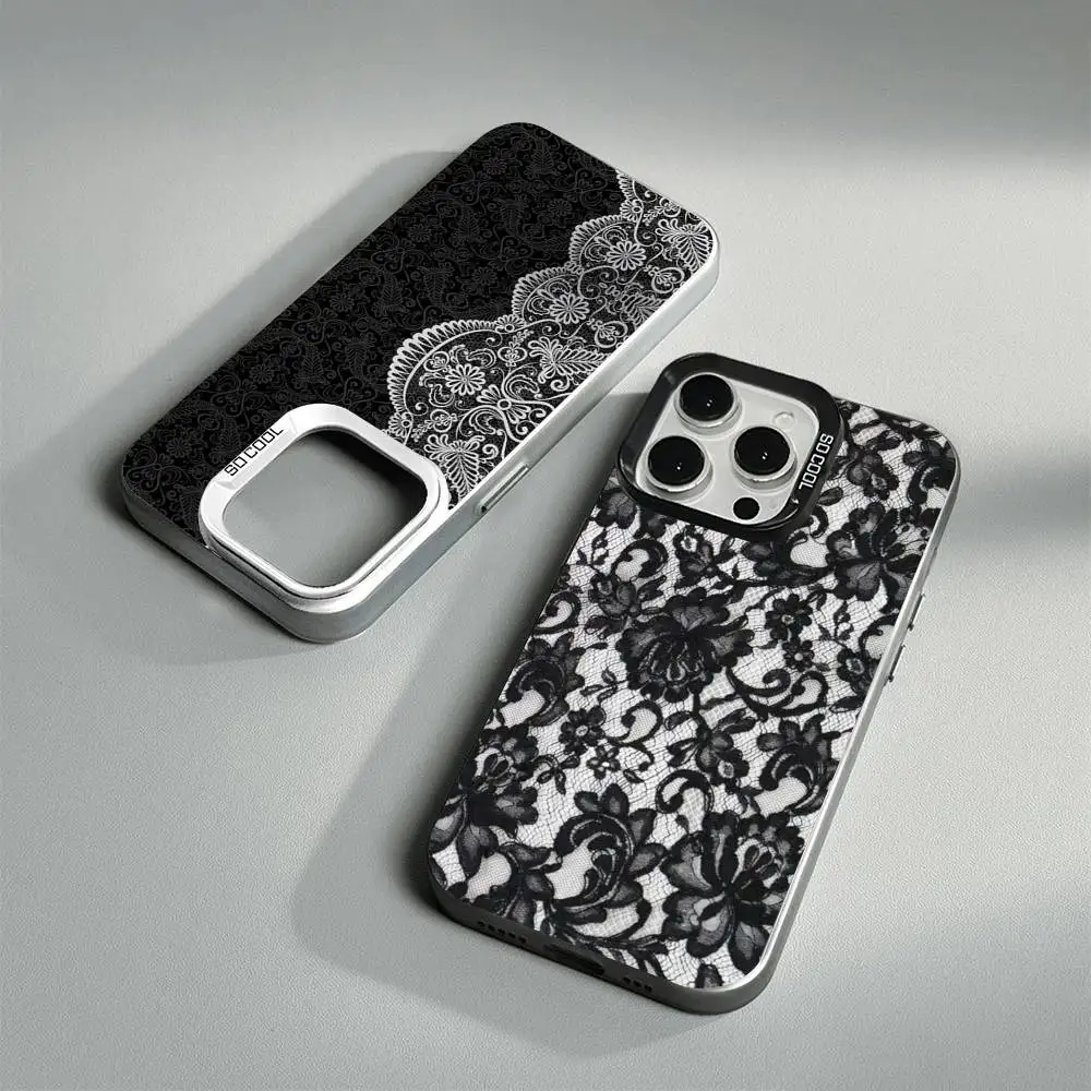 

Lace Style Cool Girl For iPhone 11 12 13 14 15 16 17 Pro Max Plus Colorful Black Matte Phone Cover