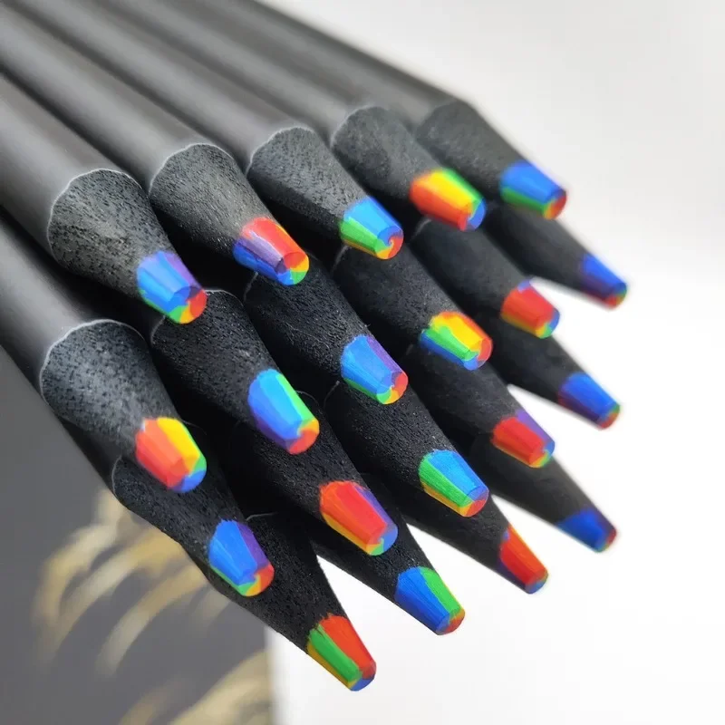 10/20PCS  7-color kawaii black wood rainbow core colored pencil gel pen wooden pencil art supplies stationery school supplies