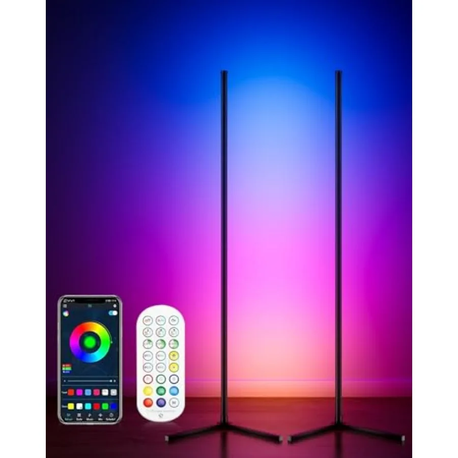 

Умный светодиодный угловой торшер LED, 65 дюймов, с RGB-подсветкой, управлением через приложение и пультом ДУ, изменение цвета, для создания атмосферного освещения