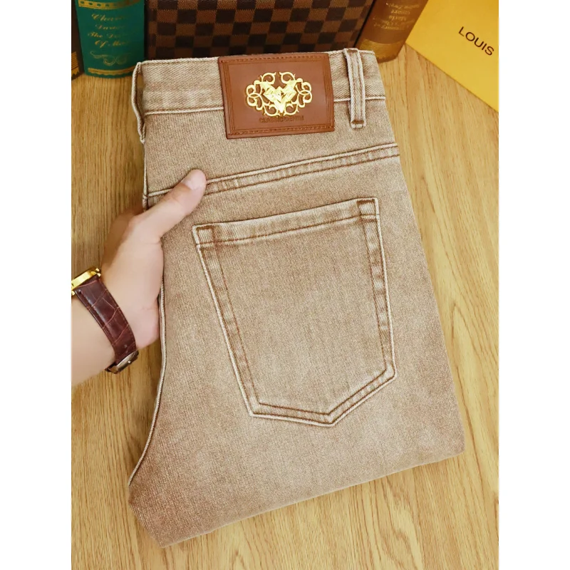 

Мужские джинсы цвета хаки осенью и зимой 2025, элитная легкая роскошная мужская одежда, эластичные брюки на небольшую ногу.