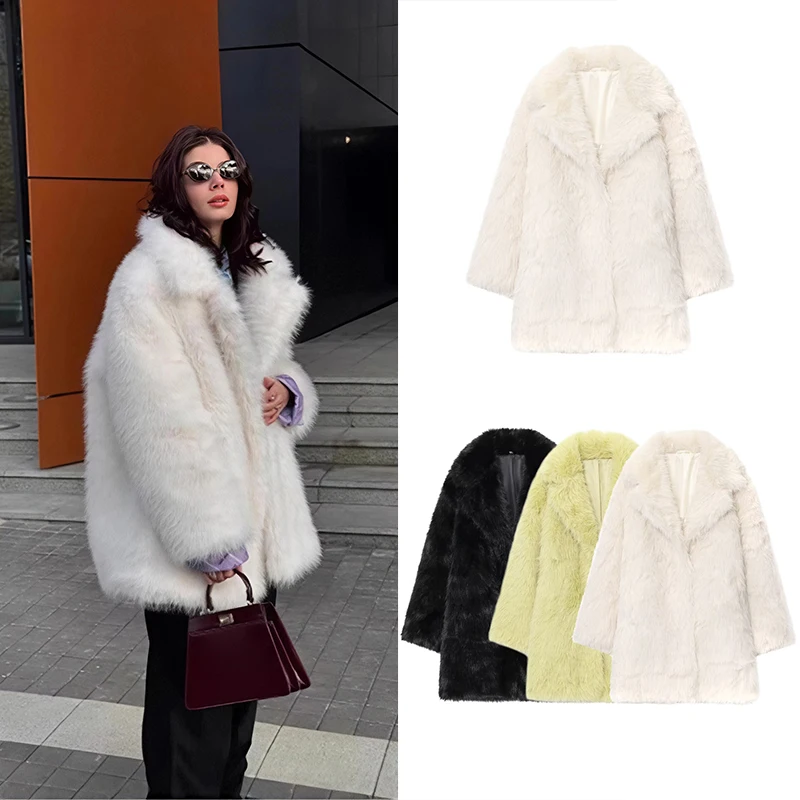 Guobioziy Women's Slim-Fit Faux Fur Long Coat 2026 Autumn-Winter New Arrival French Casual Fashion Trend Tassel Commuter Street