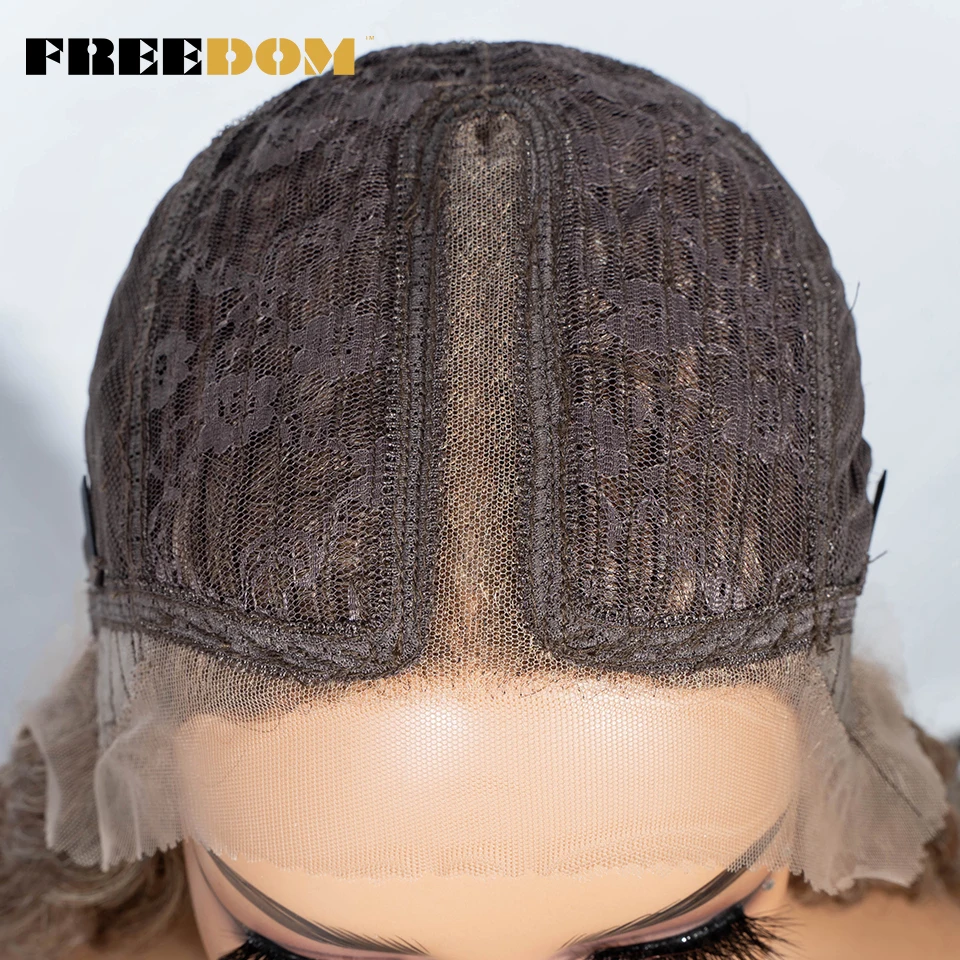 FREEDOM 34 Zoll lange lockige Kunsthaar-Perücken mit Spitze vorne für Damen, vorgezupft, Ombre Braun Blond Ingwer, für den täglichen Gebrauch, Spitzenperücke – Detail 13