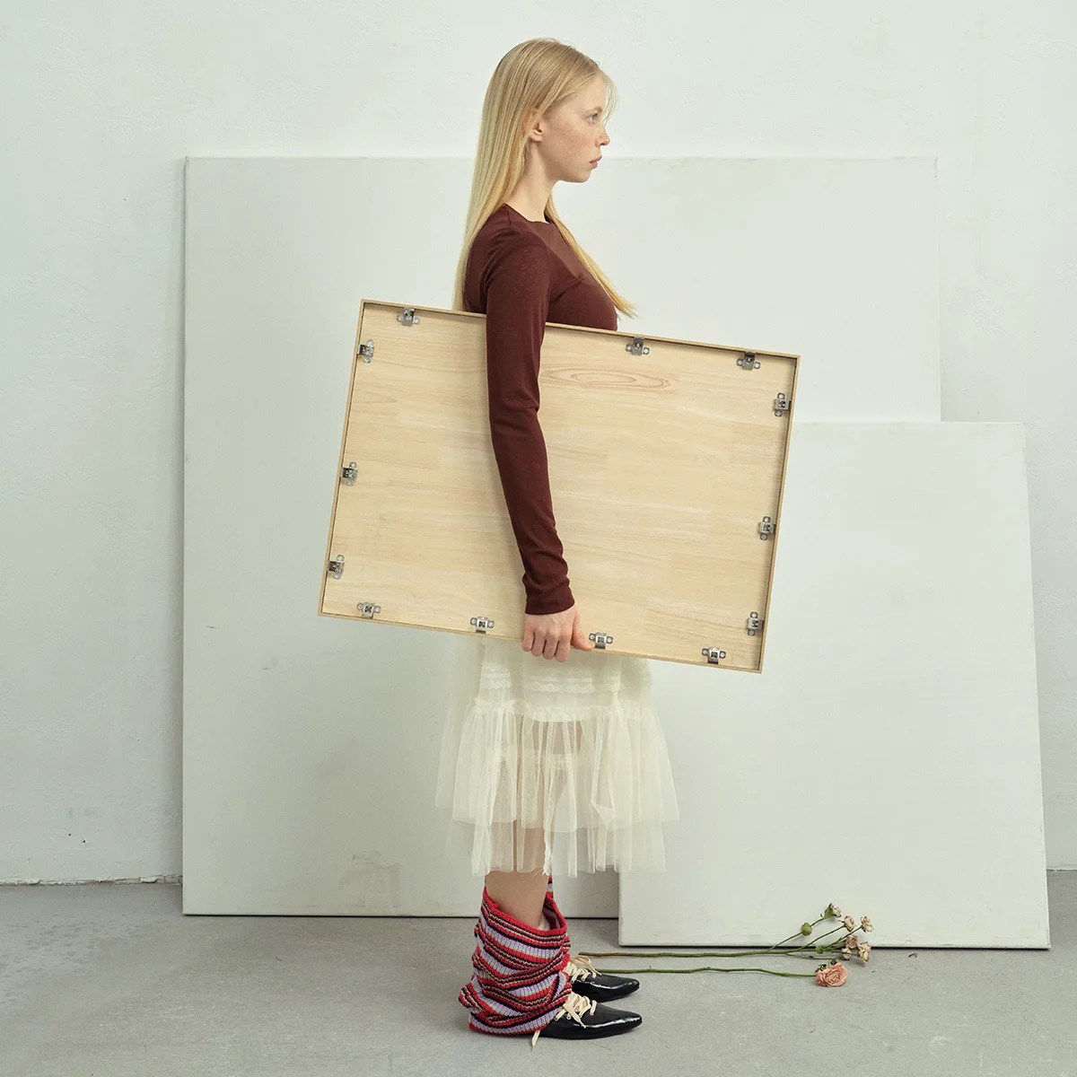 와이드 스트라이프 울 혼방 스택 니트 레그 워머 여성용 가을 겨울【디자이너 스타일 따뜻하고 다용도】