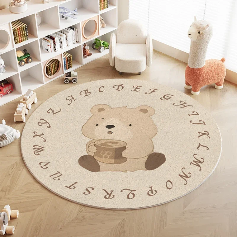 Animal Cartoon Living Room Decoration Carpet, Cute Round Children's Room Rug, Fluffy, Soft, Bedroom, Bedside Lounge,