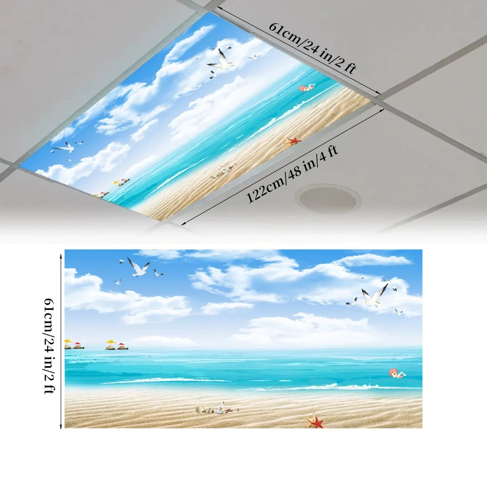 Eye-protective 120*60cm Lampshade Anti-glare 15 Styles Fluorescent Light Covers Cloud Sky Fabric Lampshade Offices