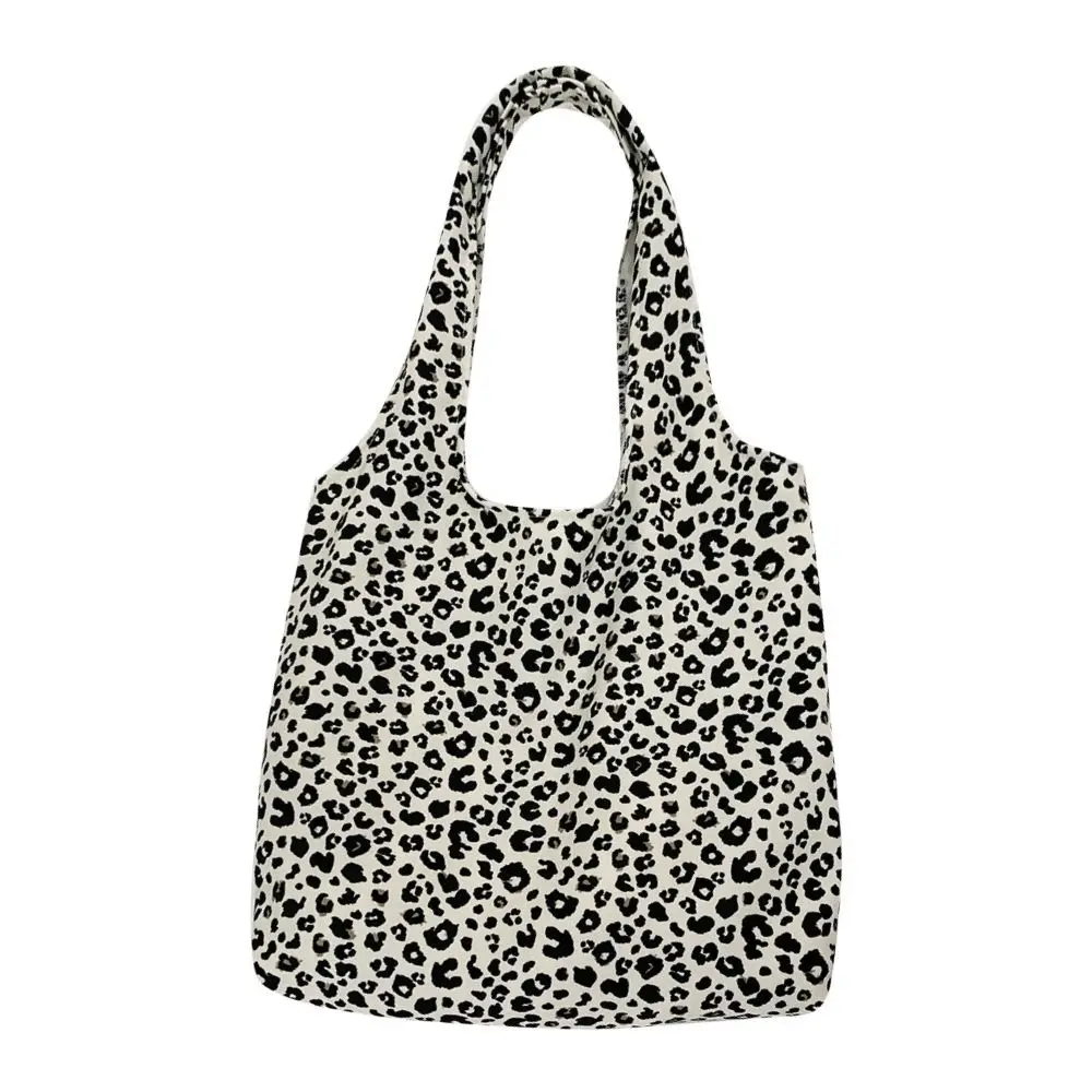 

Casual Trendy Leopard Handbags Soft Spacious Interior Corduroy Shoulder Bag Large Capacity Portable Shopping Bags Students