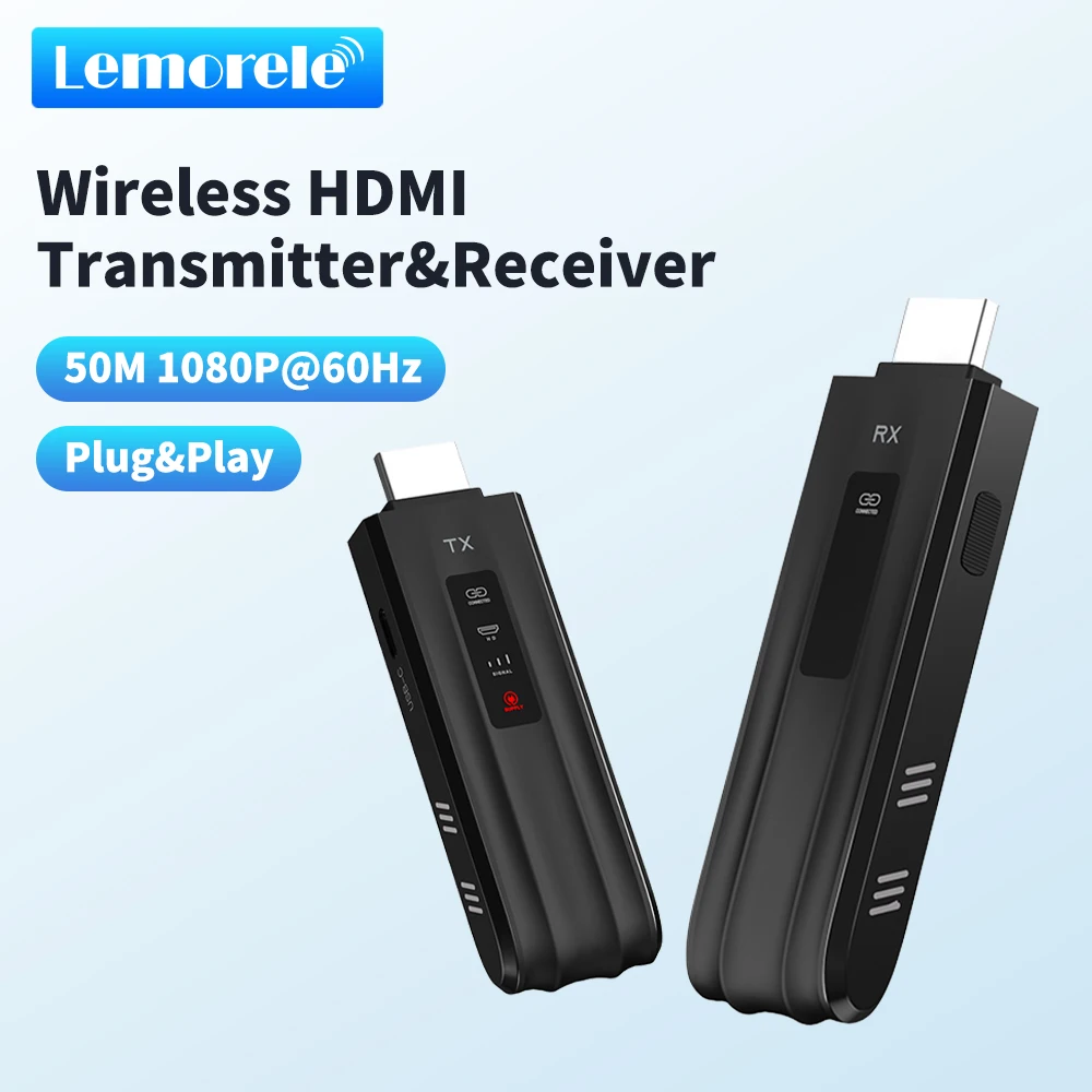 Lemorele 50m Wireless HDMI Transceiver 1080P Video Transmitter Receiver Extender Kit for Laptop Camera TV Projector Monitor