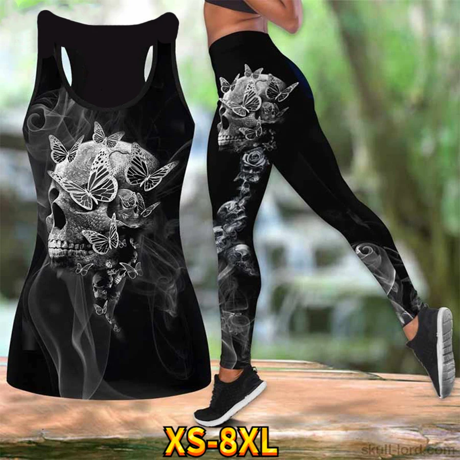 Camiseta sin mangas con estampado elegante para mujer, pantalones de Yoga sexys para correr y gimnasio, traje transpirable de secado rápido, XS-8XL