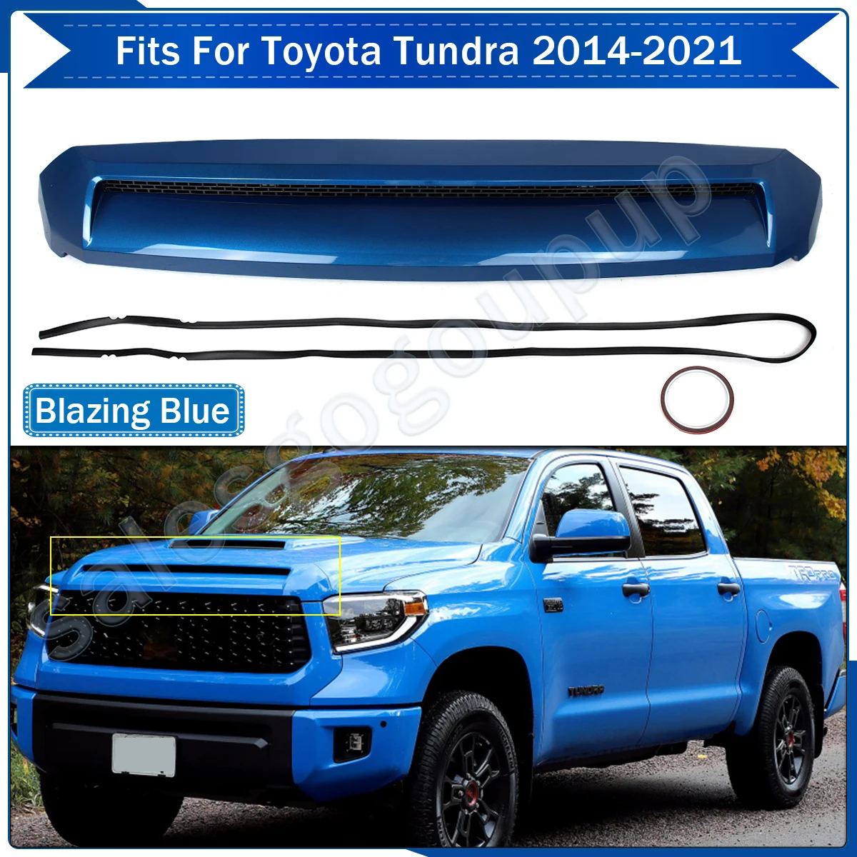 Blazing Blue Front Upper Hood Bulge Molding Grille Trim For Toyota Tundra 14-21