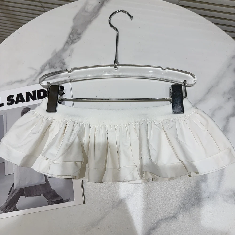 Lente 2026 Trendy ultra-ort rok met tailleafdichting, elastische taille, geplooid kantontwerp, kleur zoom, damesfaion