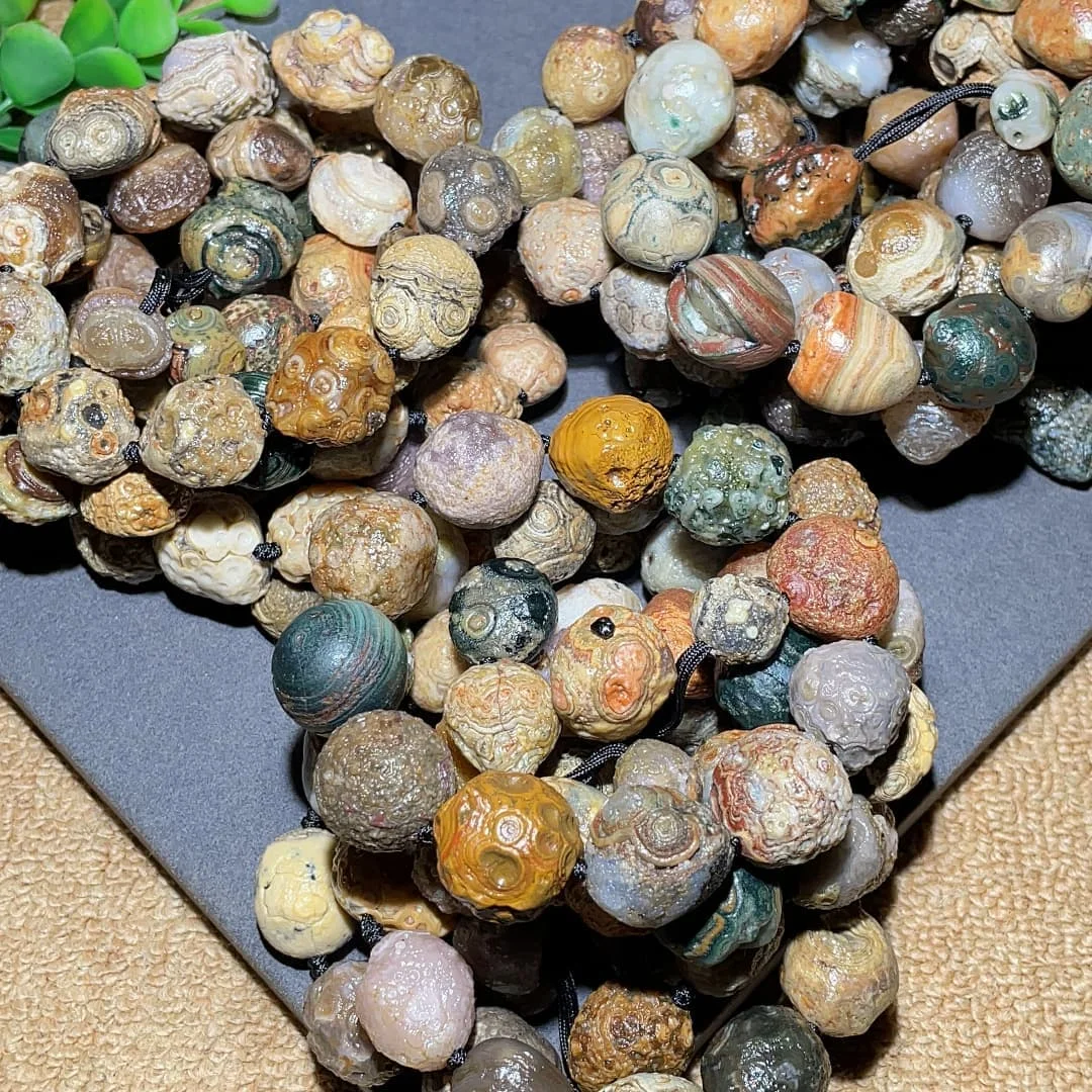 1bag/lot Meng Dzi coin raw stone bead bracelet mysterious nature exquisite craftsmanship embossed textured eye-catching gift