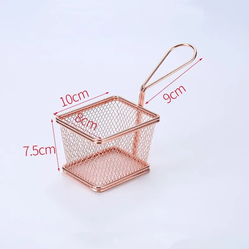 304 stainless steel Gold golden color Mini Fry Baskets Chip French Fries Frying Basket Mesh Stainer Net Chef Cook Kitchen Tools