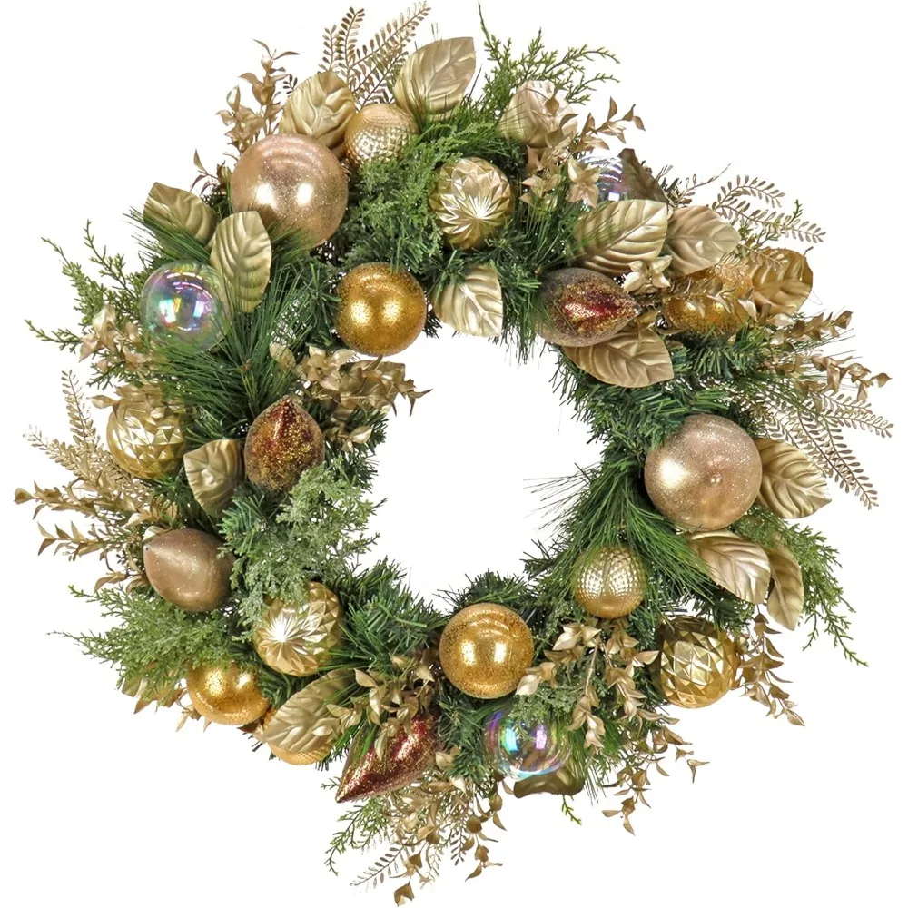 

Christmas Artificial Christmas Wreath, Mixed with Branch Tips and Fern Front, Woven Branch Ring Base, 28 Inch Wreath Decoration