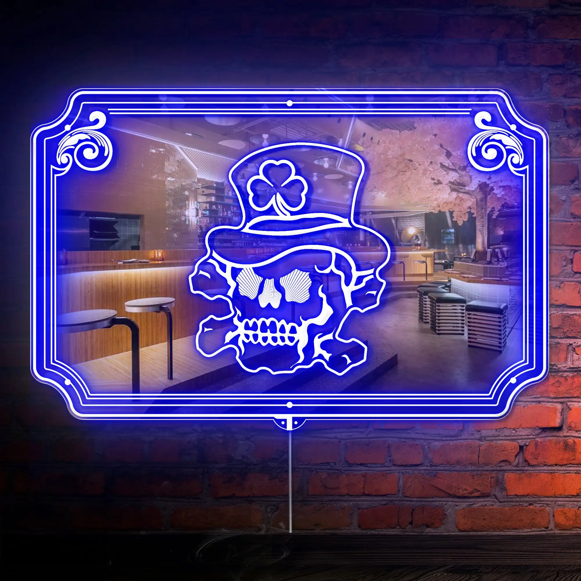 Irish Sugar Skull RGB LED Neon Sign with Elegant Mirror Backing