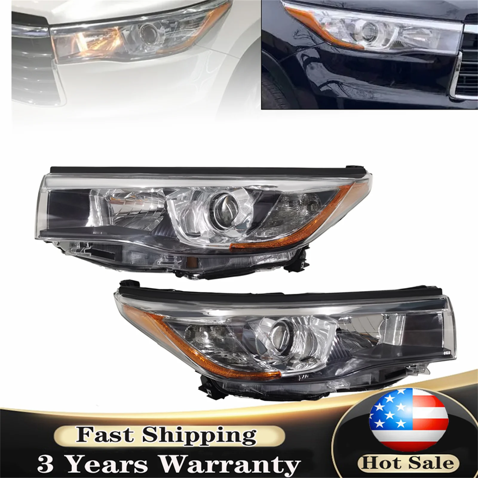 

Headlights Headlamps Accessory for Toyota Highlander 2014 2015 2016 Pair /Driver/Passenger Side Black