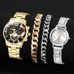 4 Piece Set Geneva Women's Watch Fashionable Couple Alloy Strap Simple High-end Quartz Watch Heart-shaped Bracelet Set