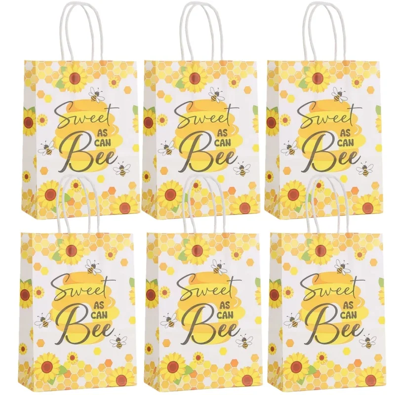 6/24 Stück Honigbienen-Geschenktüten mit Griffen, Bienenpapier, Süßigkeiten-Goodie-Beutel für Partygeschenke für Party-Dekoration, Geburtstag, Babyparty-Versorgung – Detail 6