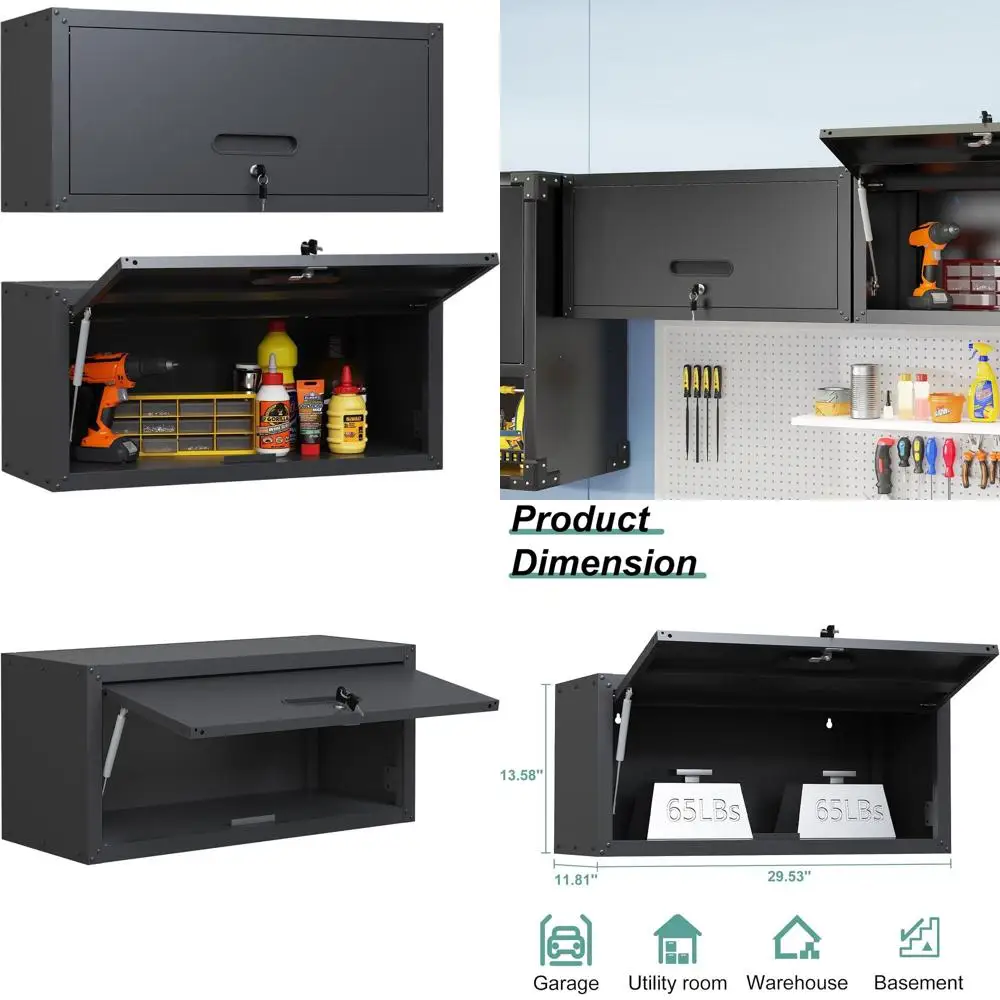 

Настенный запираемый стальной шкаф для хранения для гаража, дома, склада или подвала - требуется сборка