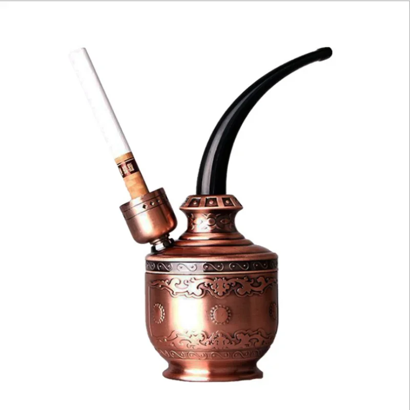 Creative Bronze Hookah Pipe Hookah Pipe Holder Portable Hookah Filter Smoke Metal Pipe Healthy Water Circulation Filter Tar Gift