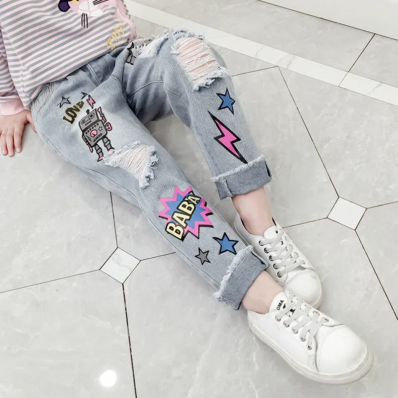 

2024 Korean Spring Autumn Children Classic Pants Children Denim Clothing Elementary Girls New Fashion Kids Multi Pocket Pants