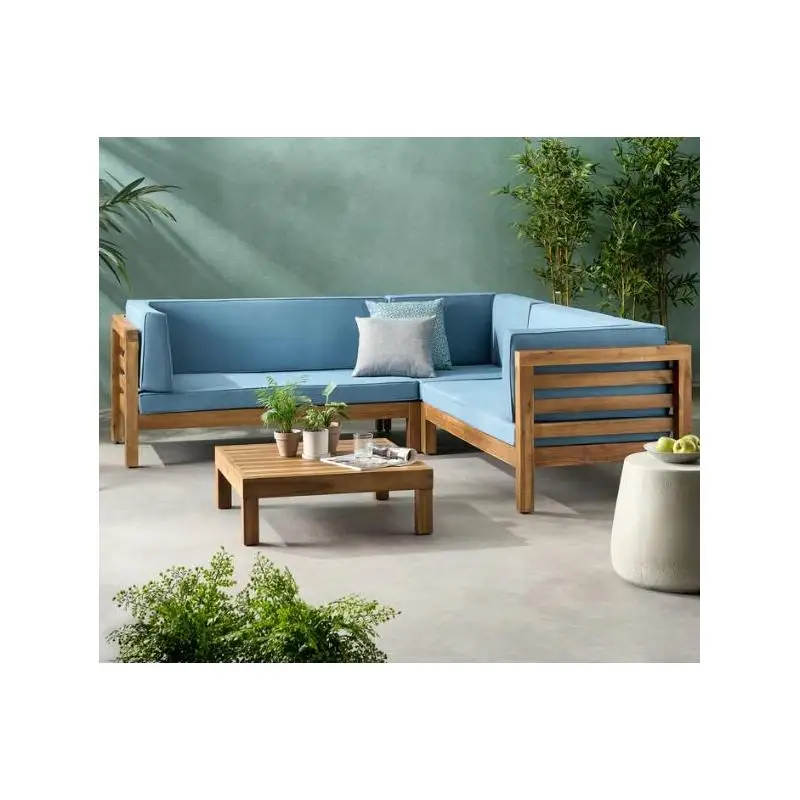 

Деревянный секционный набор для улицы с подушками, синий цвет