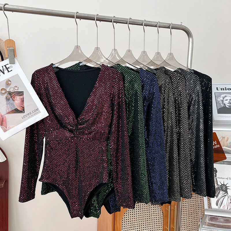 

iny Sequin Long Sve Onesie e Inner Wear Women's High Waist ort Pants Commute Sle Spring Season Cotton Fabric