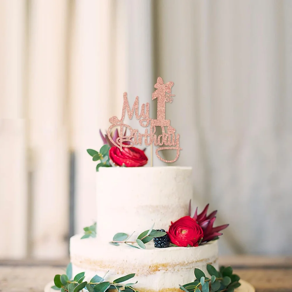 1 Stück Tortenaufsatz „Mein 1. Geburtstag“, Miss Onederful“-Kuchendekoration, Baby-Mädchen-Partydekorationen zum 1. Geburtstag, Roségold – Detail 5