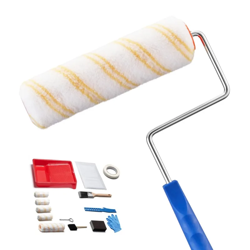 طقم أسطوانة طلاء مكون من 19 قطعة مع بكرات طلاء مقاس 4 بوصة و9 بوصة وصينية طلاء لطلاء السقف على الحائط